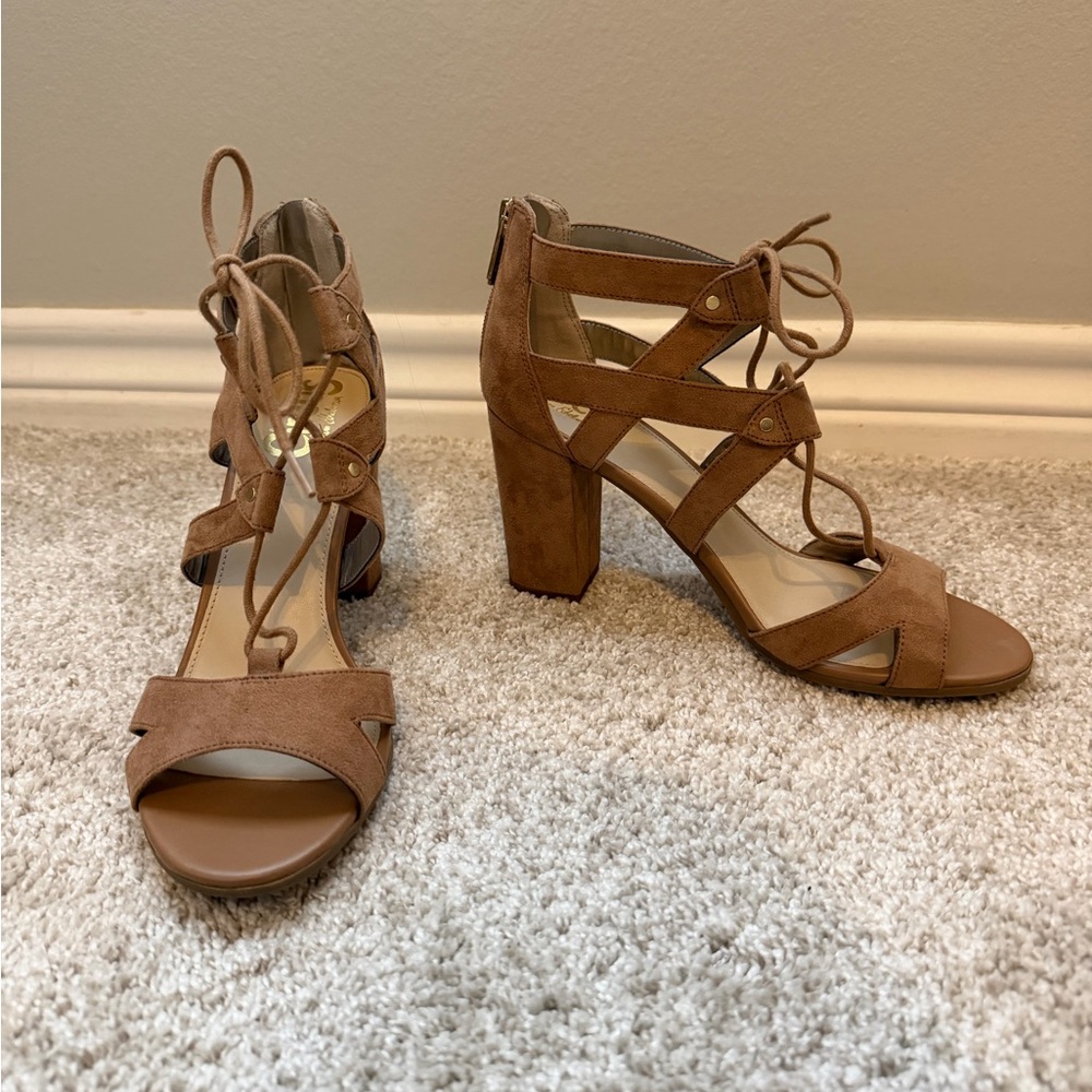 Circus by Sam Edelman Tan Suede Lace-Up Heels